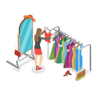 3D Isometric Flat Vector Gardırop, Giyim Organizasyonu ya da Depo. Madde 2