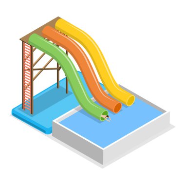 3 Boyutlu Isometric Aquapark Sahne Dizisi, Havuzda Yaz Eğlencesi. Madde 2