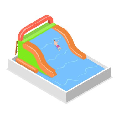 3 Boyutlu Isometric Aquapark Sahne Dizisi, Havuzda Yaz Eğlencesi. Madde 3