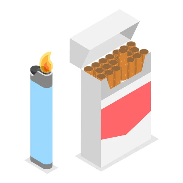 Isometric Flat Vector Set Smoker Collection Smoking Attributes Tobacco Products — Image vectorielle