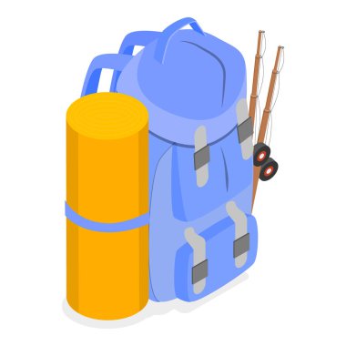 3 Boyutlu Isometric Kamp Sırt Çantaları, Aksesuarlı Turist Çantası. Madde 1