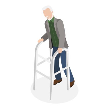 3D Isometric Yassı Vektör Seti Engelli Yaşlılar, Özürlü Karakterler. Madde 2