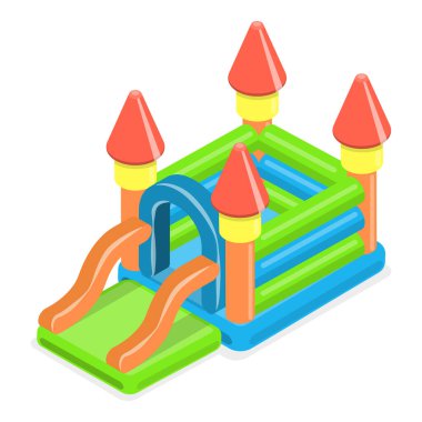 Üç boyutlu Isometric Flat Vector Şişme Kaleler Seti, Çocuklar için Eğlence. Madde 2