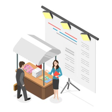 Ticari Fuarın 3D Isometric Flat Vektör İllüstrasyonu, İş Fuarı Sunumu. Madde 4