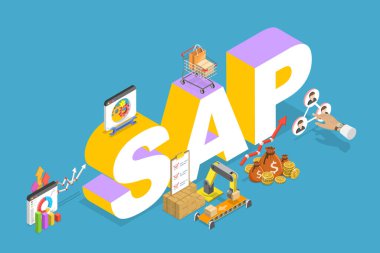 SAP İş Otomasyon Yazılımının 3B Isometric Düz Vektör İlülasyonu