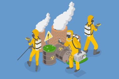 3 Boyutlu Isometric Düz Vektör Tehlikeli Kirlilik, Toksik Endüstriyel Atık