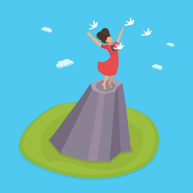 Psikolojik Travma Sonrası İyileşme 3 boyutlu Isometric Düz Vektör İlülasyonu, Ele Geçirilme