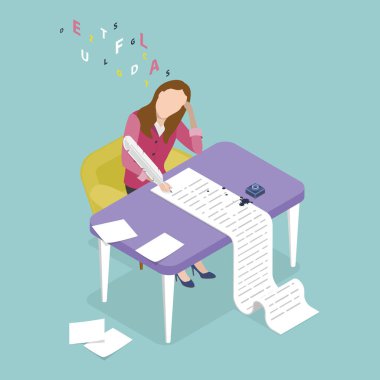 3D Isometric Düz Vektör Yazarlık, Yaratıcılık ve Edebiyat Mesleğinin Yaratıcı İllüstrasyonu