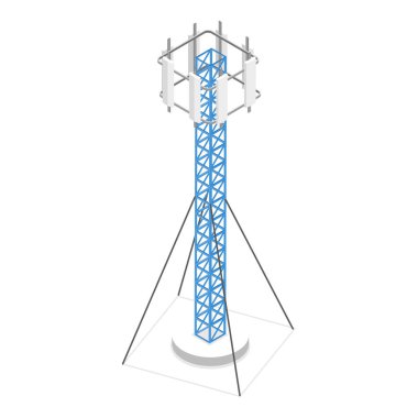 Telekom Kulelerinin 3D Isometric Düz Vektör Kümesi, İletişim Radyo Yapılandırmaları. Madde 4