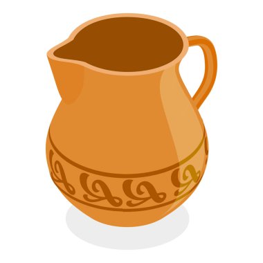 3 boyutlu Isometric Düz Vektör Vintage Seramik Eşyalar Kümesi, Clay Pottery. Madde 3