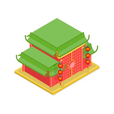 3 Boyutlu Isometric Çin Tapınakları Düz Vektör Kümesi, Geleneksel Mimari. Madde 3