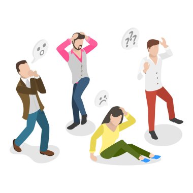 Şaşırmış, Korkmuş, Korkmuş, Duygusal Hareketli İnsanlar 'ın 3 boyutlu Isometric Düz Vektör İllüstrasyonu. Madde 2