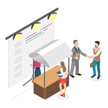 Ticari Fuarın 3D Isometric Flat Vektör İllüstrasyonu, İş Fuarı Sunumu. Madde 3