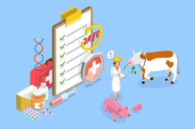 3 Boyutlu Isometric Hayvancılık Sağlık, Tedavi ve Aşılama Vektör ResimleriName