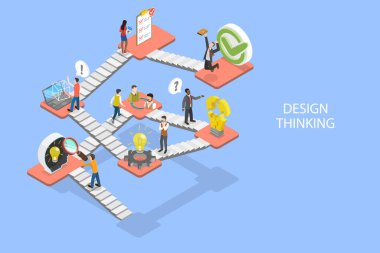 3D Isometric Düz Vektör Tasarım İllüstrasyonu Düşünme, Fikir, Beyin Fırtınası ve İlham