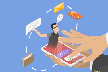 3D Isometric Flat Vector Illustration of Cyber Fraud In Messenger, Smishing, SMS Phishing clipart