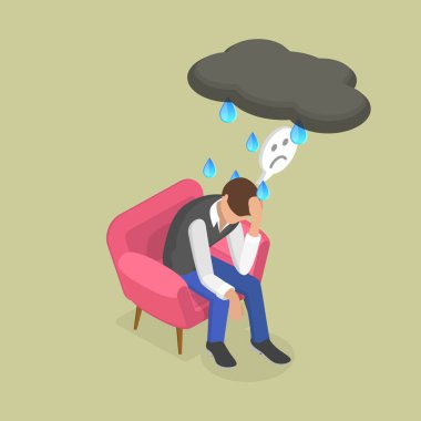 3 Boyutlu Isometric Düz Vektör Depresyon, Hüsran ve Stres İllüstrasyonu