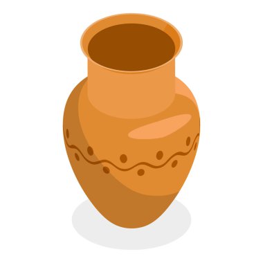 3 boyutlu Isometric Düz Vektör Vintage Seramik Eşyalar Kümesi, Clay Pottery. Madde 4