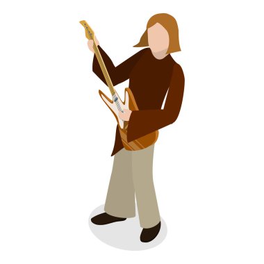 Rock müzik grubunun 3 boyutlu Isometric Flat Vektör İllüstrasyonu, Singer Stage Performansı. Madde 1