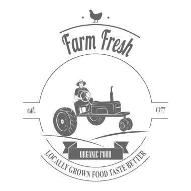 Farm Fresh Products Rozet Set Vector Illustration. Ahır, Çiftlik Kamyonu, Traktör, İnek, Tavuk, Çiftçi, Yumurta, İnsan Elleri, Süt Kutusu, Çiftlik Yapılanması, Domates... Madde 11