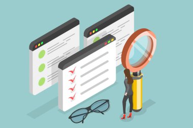 Karşılaştırma, Artılar ve Eksilerin 3B Isometric Düz Vektörü ResmiComparison