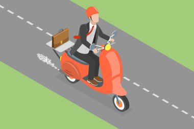 3D Isometric Flat Vektör Güvenlik İllüstrasyonu Önce, Motosiklet Sürerken Kask Takın