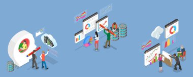 Büyük Finansal Verilerin 3B Isometric Düz Vektör İlülasyonu, İstatistiksel Rapor Çizelgesi