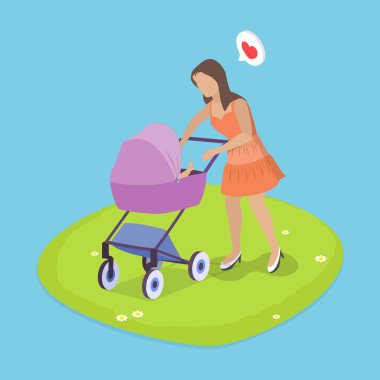 3D Isometric Yeni Anne, Çocuk Bakımı ve Ebeveynlik Görünümü