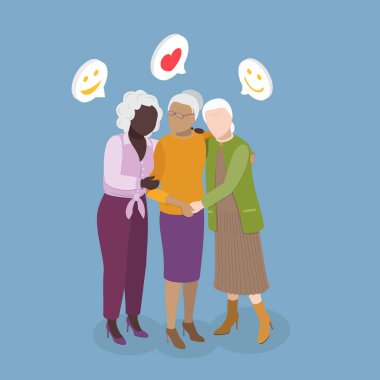 Mutlu Yaşlılık, Neşeli Yaşlılar Grubu 'nun 3D Isometric Düz Vektör İlülasyonu