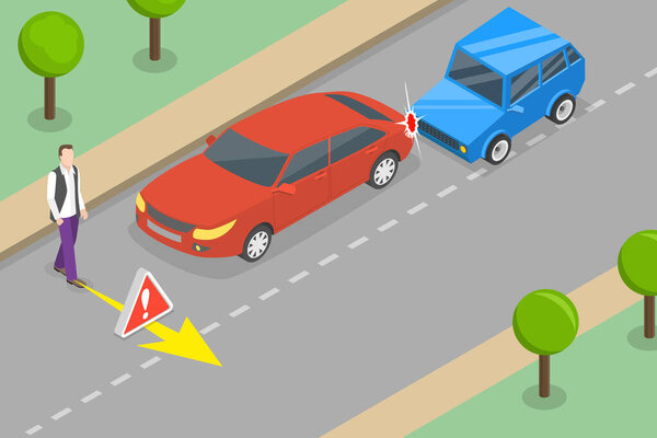 3D Isometric Flat Vector Illustration of Pedestrian Safety Rules, Crossing a Road