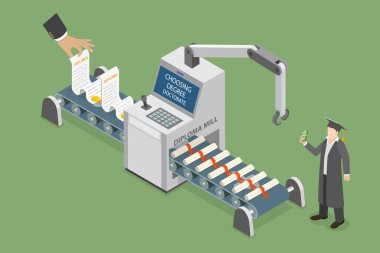 3D Isometric Düz Vektör Sahte Diploma, Satın Alma Sertifikası