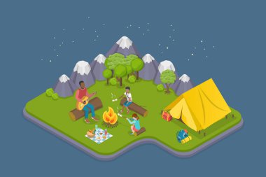 3D Isometric Sabit Vektör Akıl Sağlığının Bakımı, Duygusal Sağlığın İllüstrasyonu