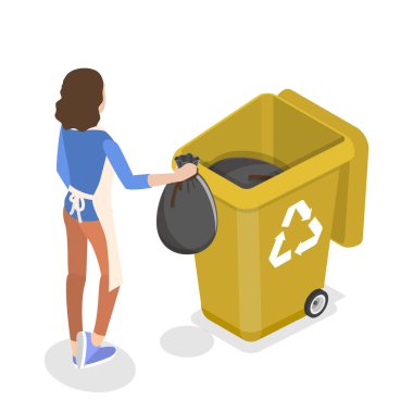 3D Isometric Flat Vector Ev İşleri, Oda Temizliği Faaliyetleri. Madde 4