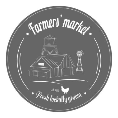 Farm Fresh Products Rozet Set Vector Illustration. İçinde ahır, çiftlik kamyonu, traktör, insan eli, çiftlik inşaatı, domates resimleri var. Madde 3
