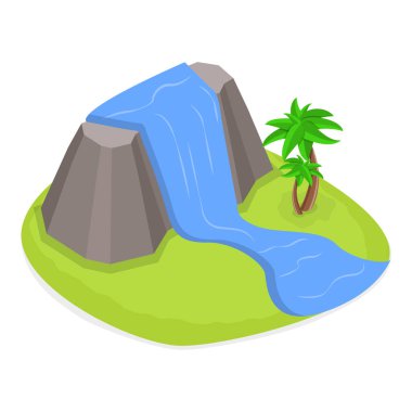 3D Isometric Düz Vektör Adalar Kümesi, Farklı Doğal Manzaralar. Madde 4