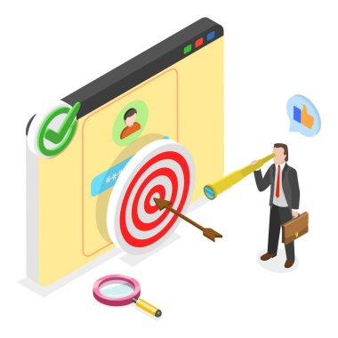 Kişisel Gelişimin 3D Isometric Flat Vektör İlülasyonu, Görev Tamamlama ve Hedefe Ulaşım. Madde 2