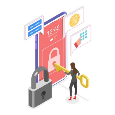 3D Isometric Flat Vector Illustration of Credit Card Online, Çevrimiçi Ödeme Koruma. Madde 2