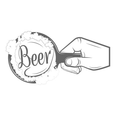 İki renkli bira sanatı ikonu seti. Vektör çizimi. İçinde ok başlı oklar, kurdele, şişe, kupa, fıçı, zıpla, zıpla... Madde 6