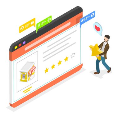 Müşteri memnuniyeti derecelendirmesinin 3D Isometric Düz Vektör İllüstrasyonu. Madde 3