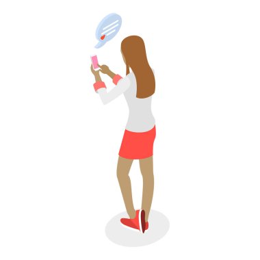 3D Isometric Düz Vektör Konuşan İnsanlar İllüstrasyonu, Akıllı Telefonları olan Karakterler Grubu. Madde 4