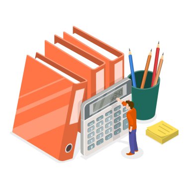 3 Boyutlu Isometric Flat Vektör Muhasebe ve Finans Yönetimi, Gelir Vergisi Dosyası. Madde 1