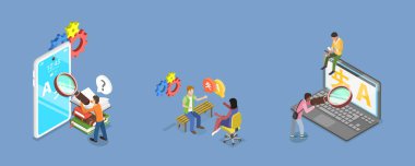 Çevrimiçi Çevirmenin 3B Isometric Düz Vektör İllüstrasyonu, Dil Öğrenme Uygulaması