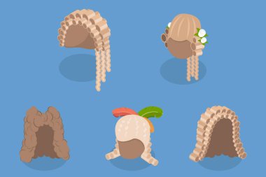 3 Boyutlu Isometric Düz Vektör Şık ve Süslü Saçlar, Ortaçağ Biçimi