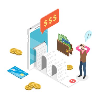 3D Isometric Flat Flat Finansal ve Finansal Vektör İllüstrasyonu, Bill Ödeme, İflas. Madde 2
