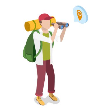 Mutlu Arkeologların Üç Boyutlu Isometric Düz Vektör İlülasyonu, Hazine Avı. Madde 1