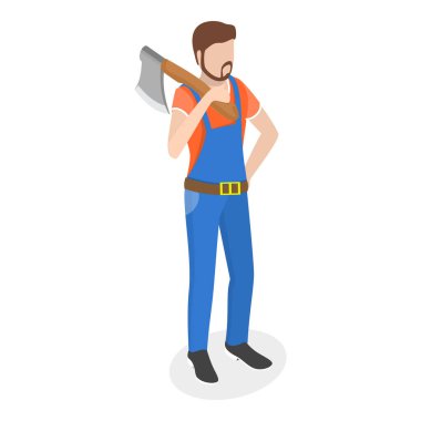 Timber Endüstri, Kütükçülük ve Ahşap İşleme Sürecinin 3D Isometric Flat Vektör İlülasyonu. Madde 3