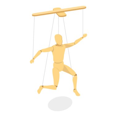 3 Boyutlu Isometric Tahta Marionettes Düz Vektör Seti, İpteki Kukla. Madde 2