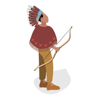 3 Boyutlu Isometric Yerli Halkın Düz Vektör Kümesi, Geleneksel Giysilerdeki İlk Ulus Karakterleri. Madde 1