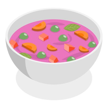 3 Boyutlu Isometric Düz Vektör Çorba Kaseleri, Farklı Türler. Madde 1