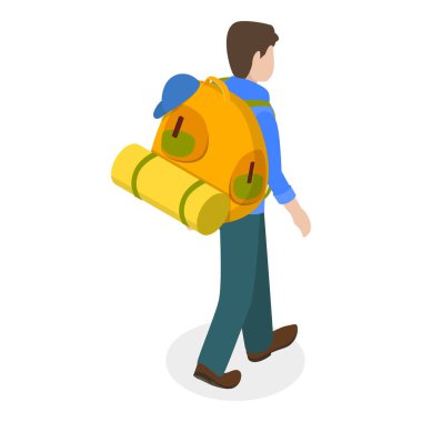 3D Isometric Düz Vektör Turist ya da Gezginler, Yürüyüş ya da Tırmanma. Madde 4